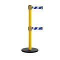 Montour Line Retractable Belt Dbl Rolling Stanchion, 2.5ft Yellow Post  9ft. Blu/Wh MSE630D-YW-BWD-90